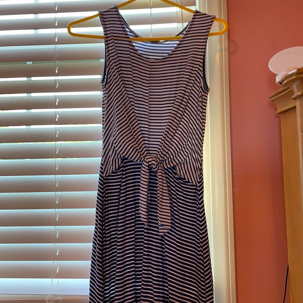 navy blue and white striped knot dress